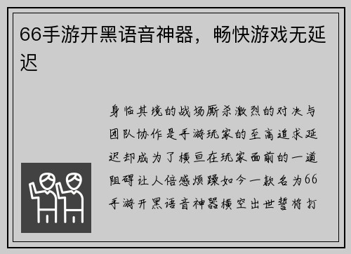 66手游开黑语音神器，畅快游戏无延迟