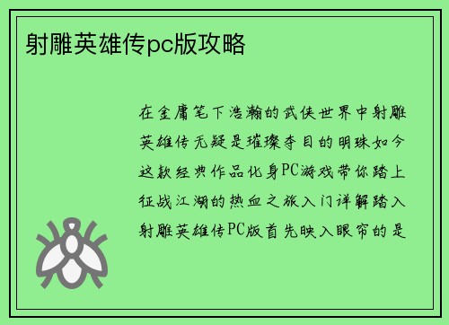 射雕英雄传pc版攻略