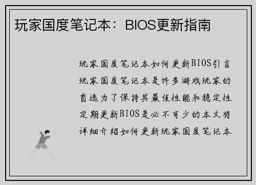 玩家国度笔记本：BIOS更新指南