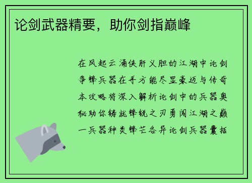 论剑武器精要，助你剑指巅峰